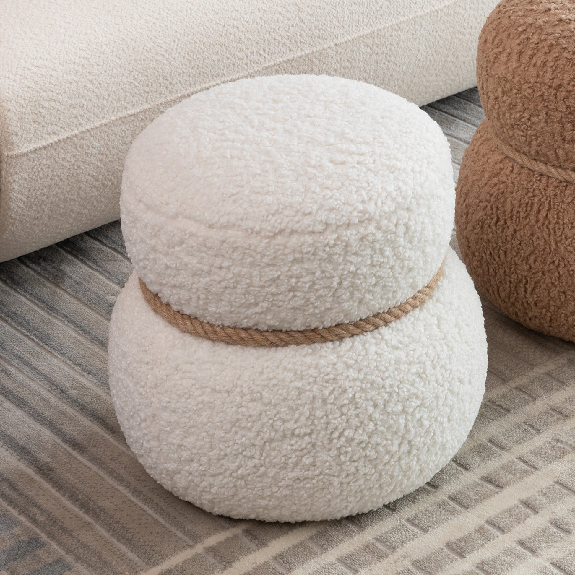 WKJ1Y White snowman stool, Greig plush cushion, playful and cute, suitable for any spacehite image 2