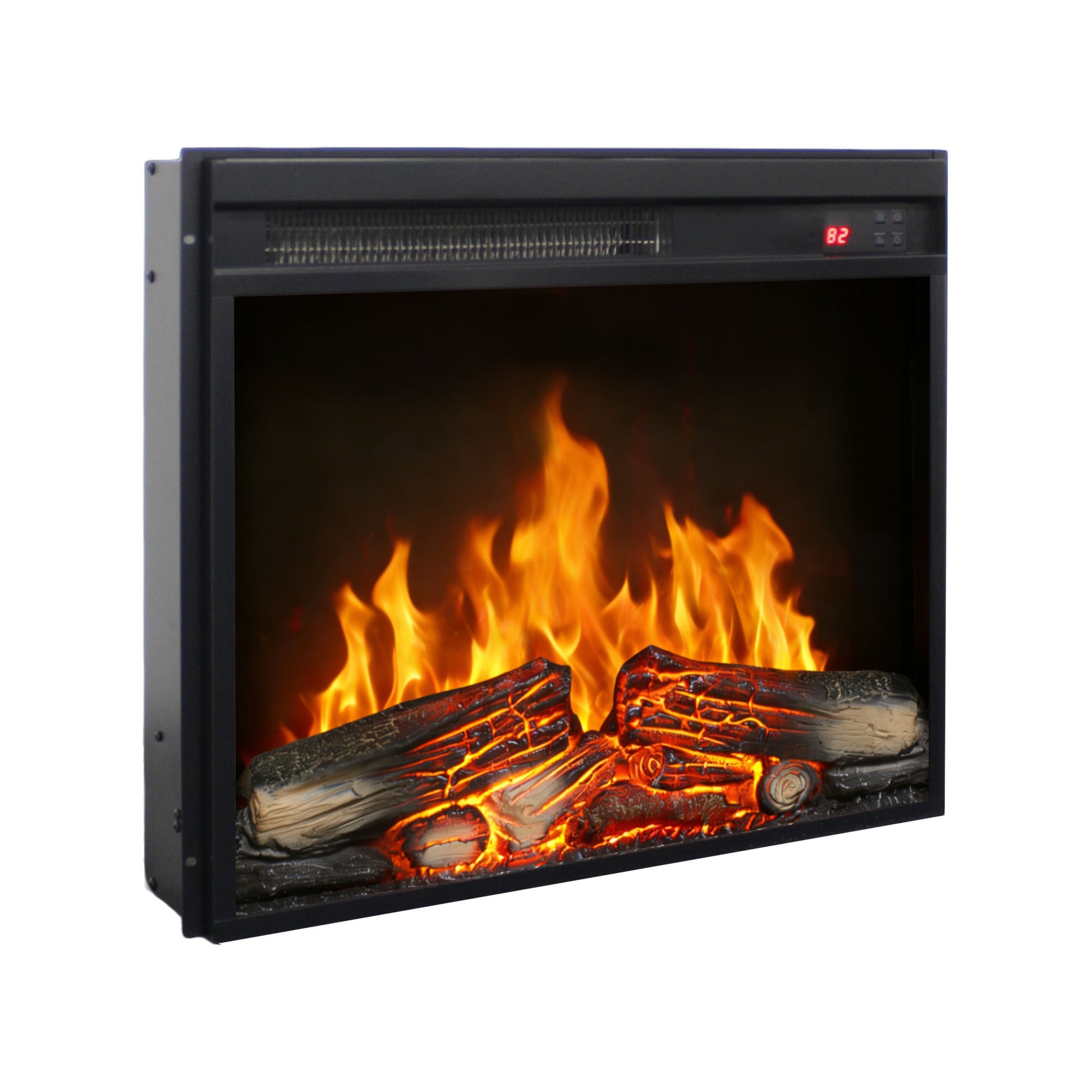23 inch electric fireplace insert, ultra thin heater with log set & realistic flame, remote control with timer, overheating protection image 2