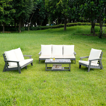 HIPS 3 Seater Sofa with Cushion, Outdoor Garden Sofa, Sofa Set for Porch, Poolside, Terrace, and Yard Grey/Beige image 5
