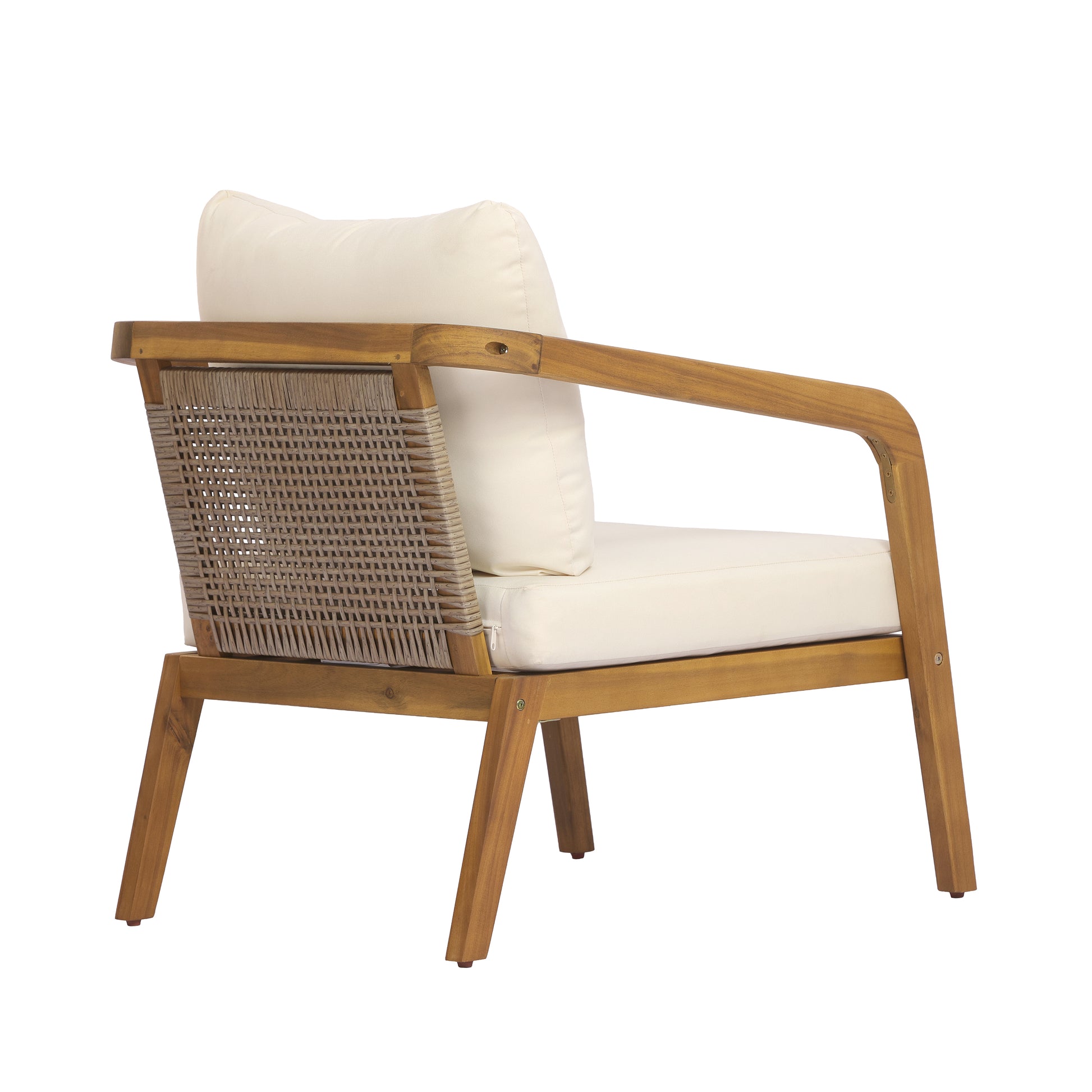 Acacia Wood Outdoor Patio Club Chair with PE Wicker Backrest & Cushions– Modern Accent Armchair for Balcony, Poolside, and Sunroom image 10