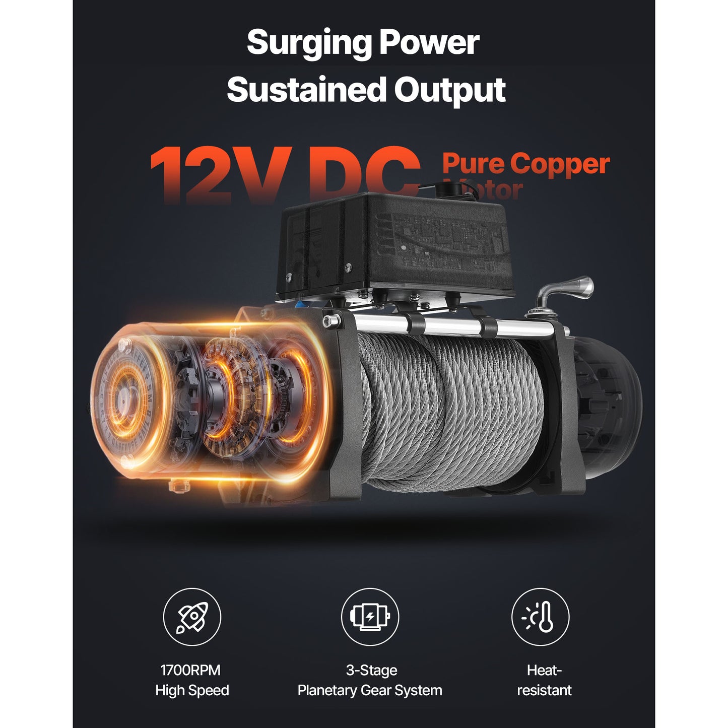 Electric Winch, 12000 lbs Load Capacity, 12V DC Truck Winch with Φ7/20 in x 85 ft Steel Rope, Wireless & Wired Remote Control, Suitable for Towing SUV Jeep Trailer Boat Off-Road Vehicle image 6