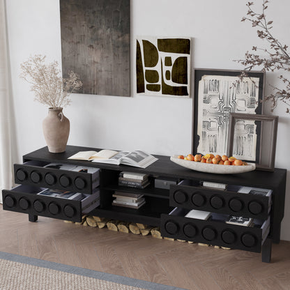 Modern Mid-Century Media Console with 4 Drawers and Cable Management, TV Console Table for TVs up to 75",Entertainment Center for Living Room and Office(Black) image 7