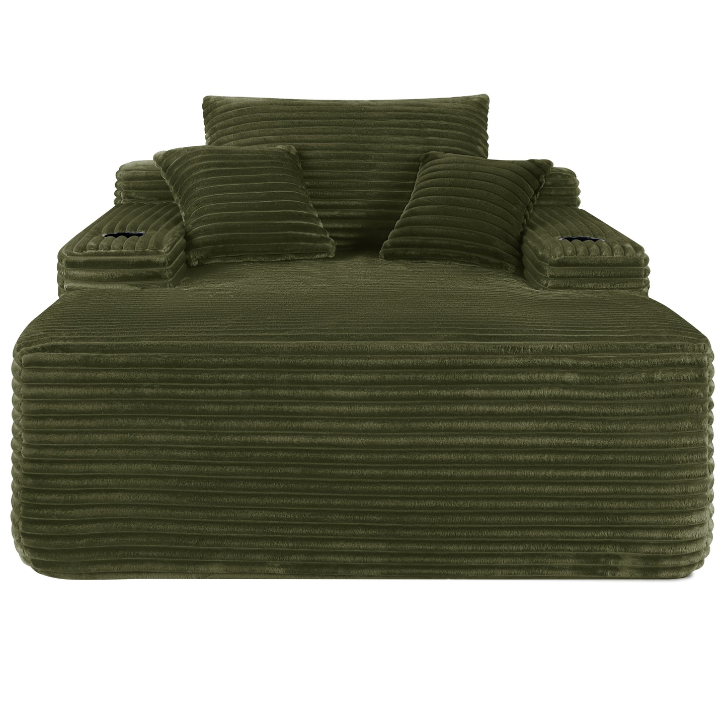 NEW Convertible Chaise Lounge Chair Plush with Wide Armrest & Throw Pillows, Cozy Boneless Sleeper Sofa Bed Armchair, with cup holder,for Living Room, Bedroom, No Assembly Required,Plush,Green image 10