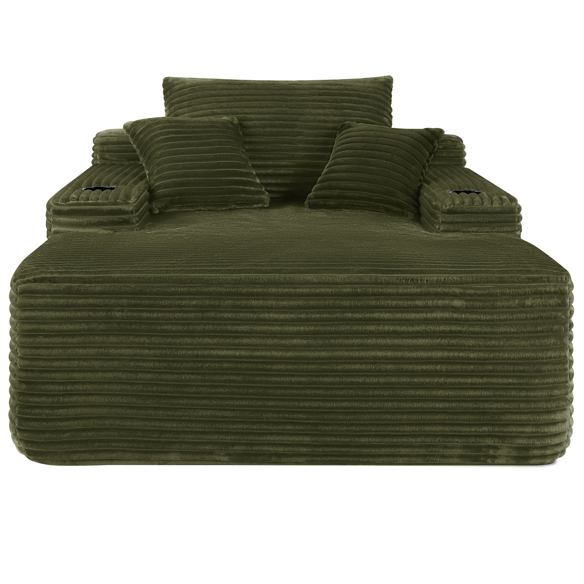 NEW Convertible Chaise Lounge Chair Plush with Wide Armrest & Throw Pillows, Cozy Boneless Sleeper Sofa Bed Armchair, with cup holder,for Living Room, Bedroom, No Assembly Required,Plush,Green image 10
