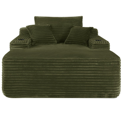 NEW Convertible Chaise Lounge Chair Plush with Wide Armrest & Throw Pillows, Cozy Boneless Sleeper Sofa Bed Armchair, with cup holder,for Living Room, Bedroom, No Assembly Required,Plush,Green image 10