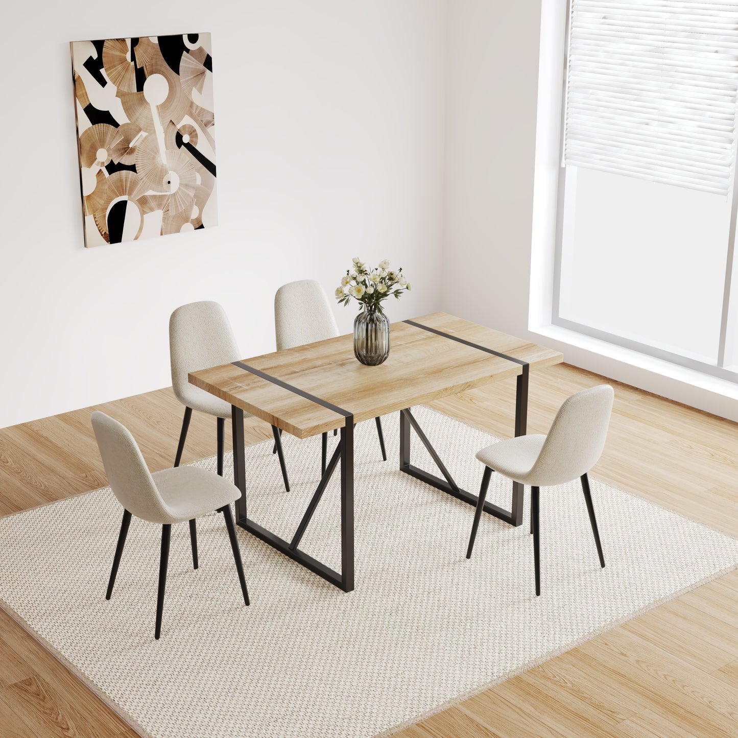 Dining Chairs Set of 4, Modern Accent Chairs with Linen Fabric Upholstered Seat, Spoon Shape Kitchen Chair with Black Metal Legs Dining Side Chairs for Dining Room Kitchen (Beige) image 4