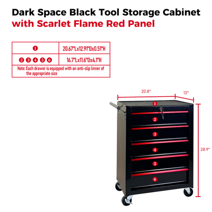 Rolling Metal Tool Chest with 5 Drawers, 20" 5-Drawer Tool Chest Cabinet with Ball Bearing Drawer Slides, Steel Tool Storage Box Organizer -BLACK image 4