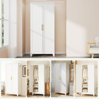 White Metal Wardrobe Closet with 2 Doors, 71″ Tall Portable Storage Cabinet for Bedroom, Lightweight Closet for Small Apartments, Dorm, Renters, Cold Rolled Steel, Easy Assembly image 9