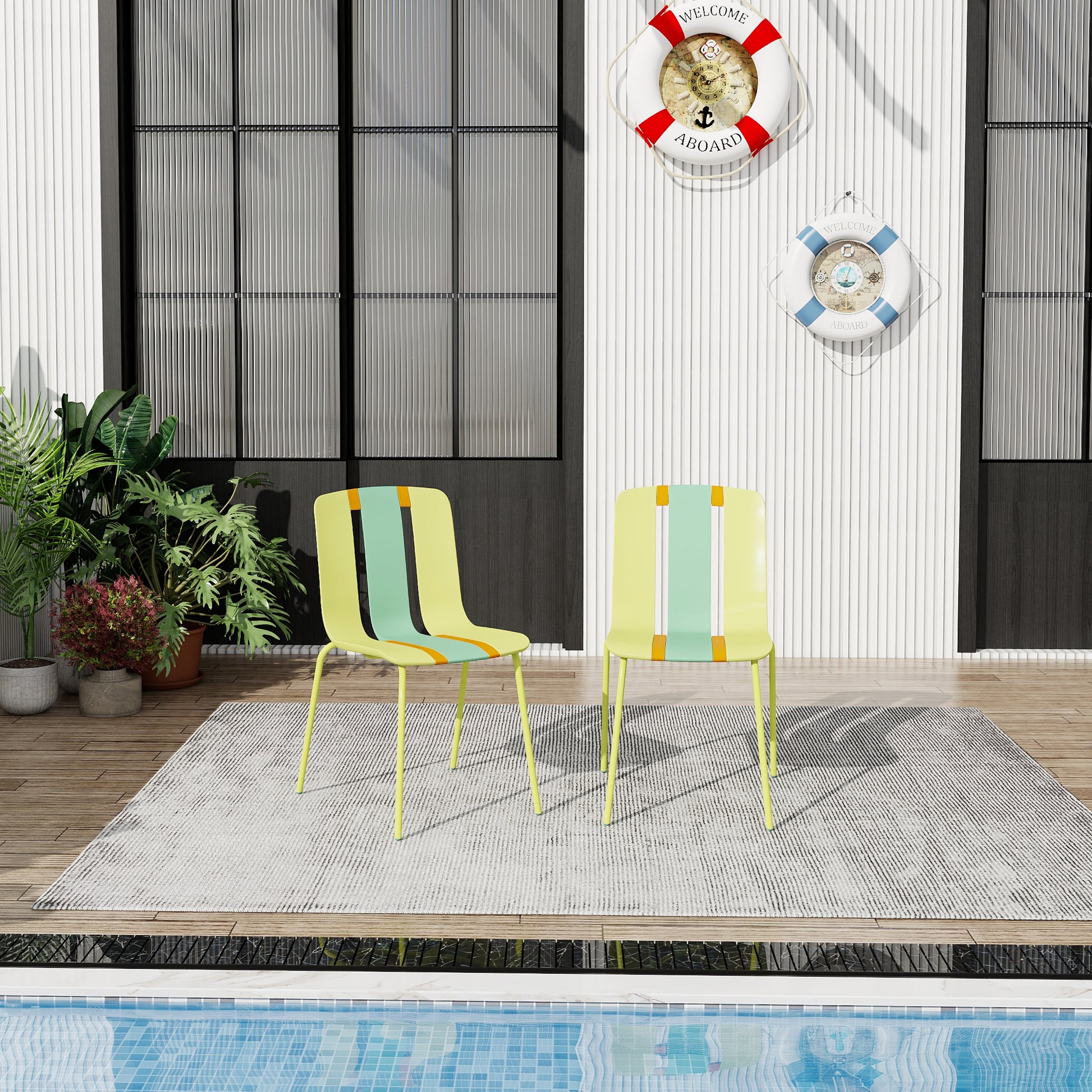 Summer 4-Pack Modern Striped Color Block Chairs – Back View