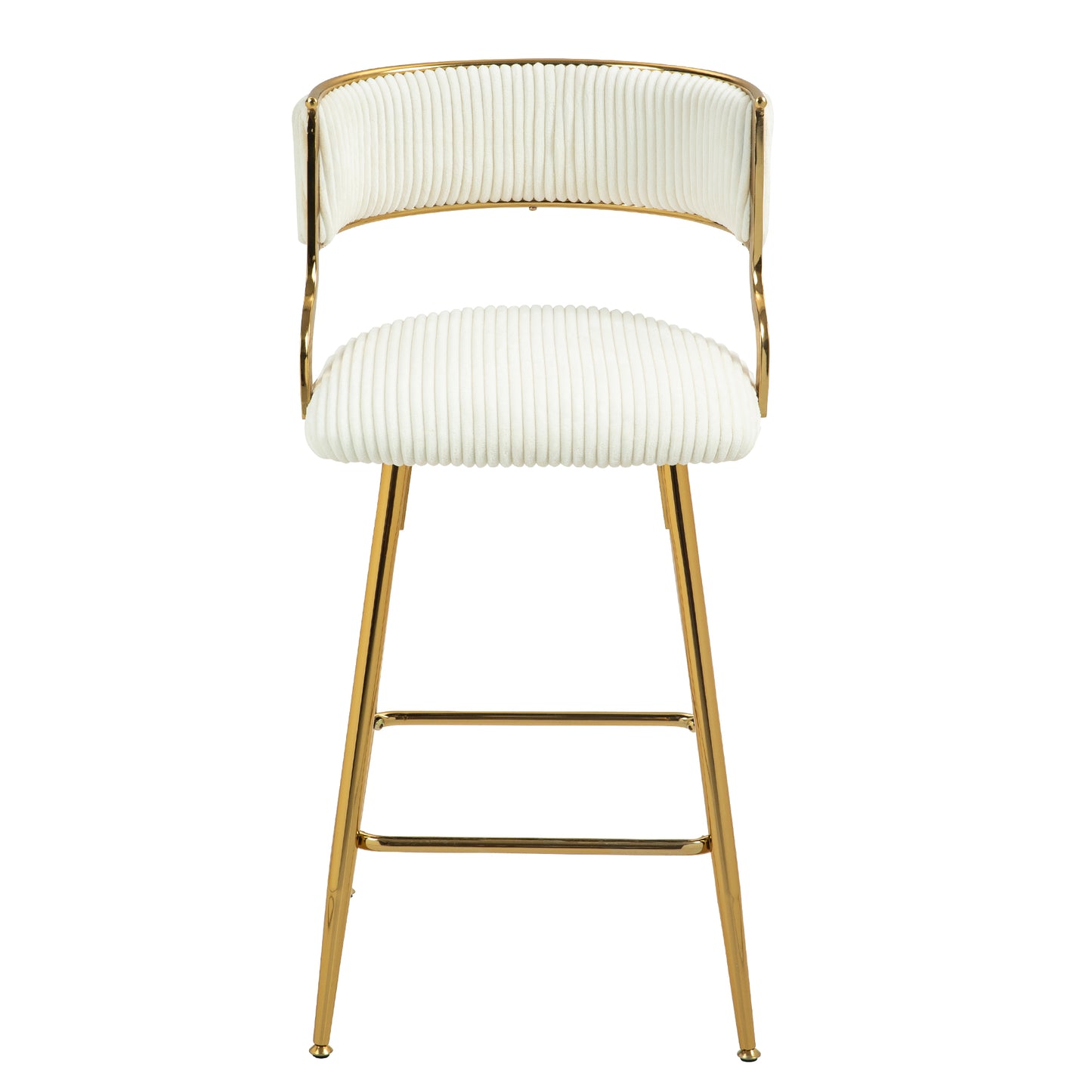 (SET of 2) 26'' Counter height bar stools Corduroy kitchen island counter bar stool with back,golden chromed base and footrest (BEIGE) image 2