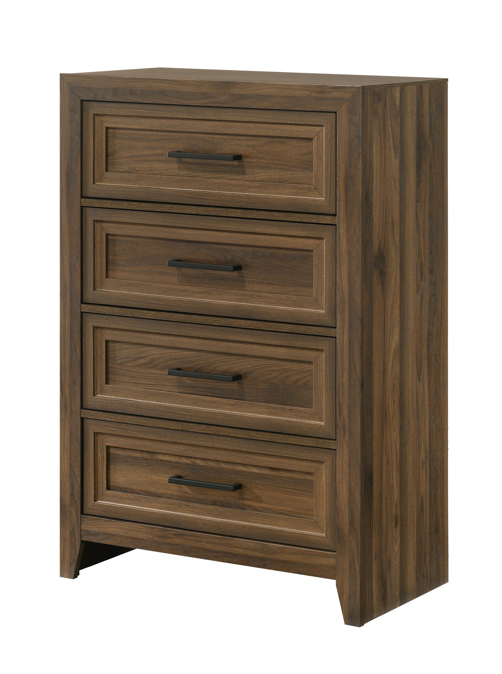1pc Contemporary Four Drawer Chest Geometric Design Brown Finish Wooden Furniture image 1