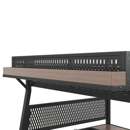 Full Loft Bed with Storage Stairs, Shelves gaming loft bed with Pegboard and Built-in Wardrobe, Metal Loft Bed Frame with USB Ports and LED Lights, Noise-reduced Design, Black image 11