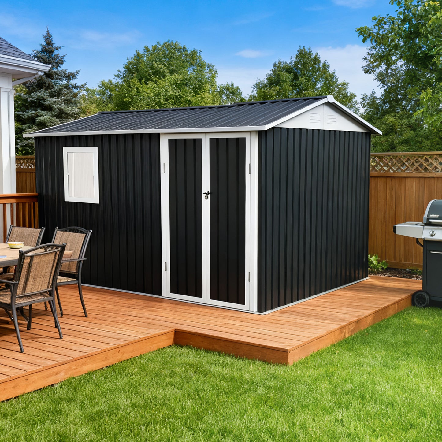 9*6 FT Metal Garden Shed for Patio Backyard Tools House Storage Shed with One Window 9.5 x 6.7FT image 3