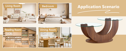 Creative U-Shaped Double-Tier Glass Coffee Table with Walnut MDF Base - packaged product box