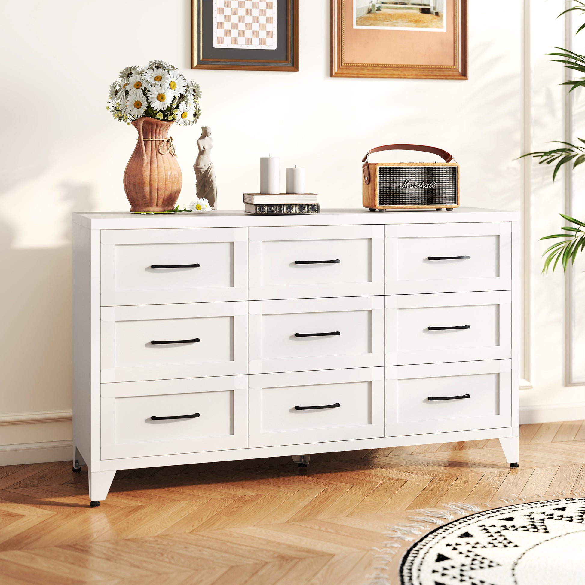 9 Drawer Dresser for Bedroom, Metal Profile Chest of Drawers, White Bedroom Dresser with Storage Drawers for Closet, Hallway, Entryway, Steel Furniture with Quiet-Glide Rails, Easy-Clean & Scratch image 10