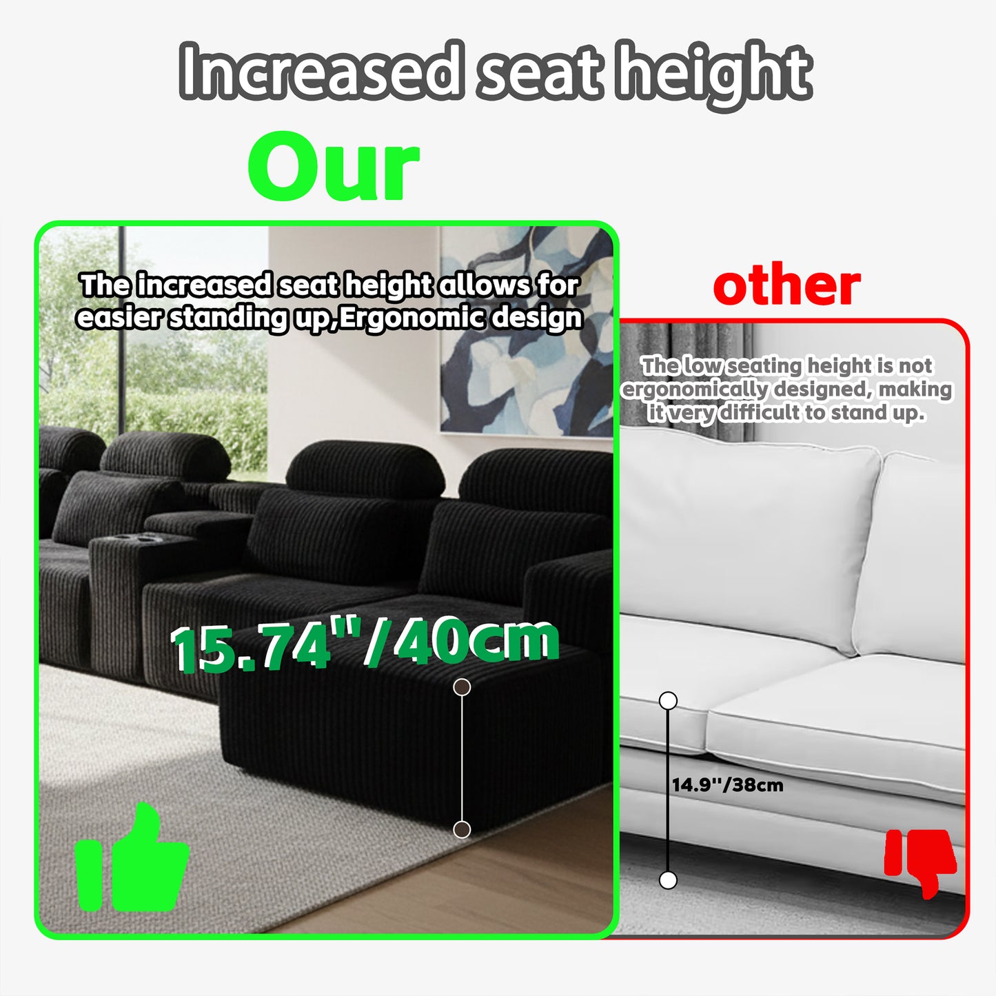 Modern Black corduroy 6-seater U-shaped sofa with lounge chair and cup holder -145.7 inch oversized modular compression sofa, suitable for home theaters, luxury living spaces, tool free assembly image 8