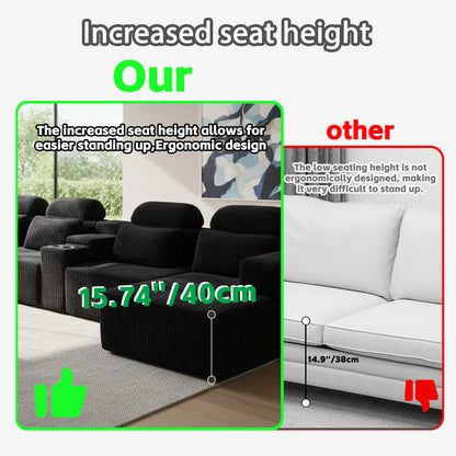 Modern Black corduroy 6-seater U-shaped sofa with lounge chair and cup holder -145.7 inch oversized modular compression sofa, suitable for home theaters, luxury living spaces, tool free assembly image 8