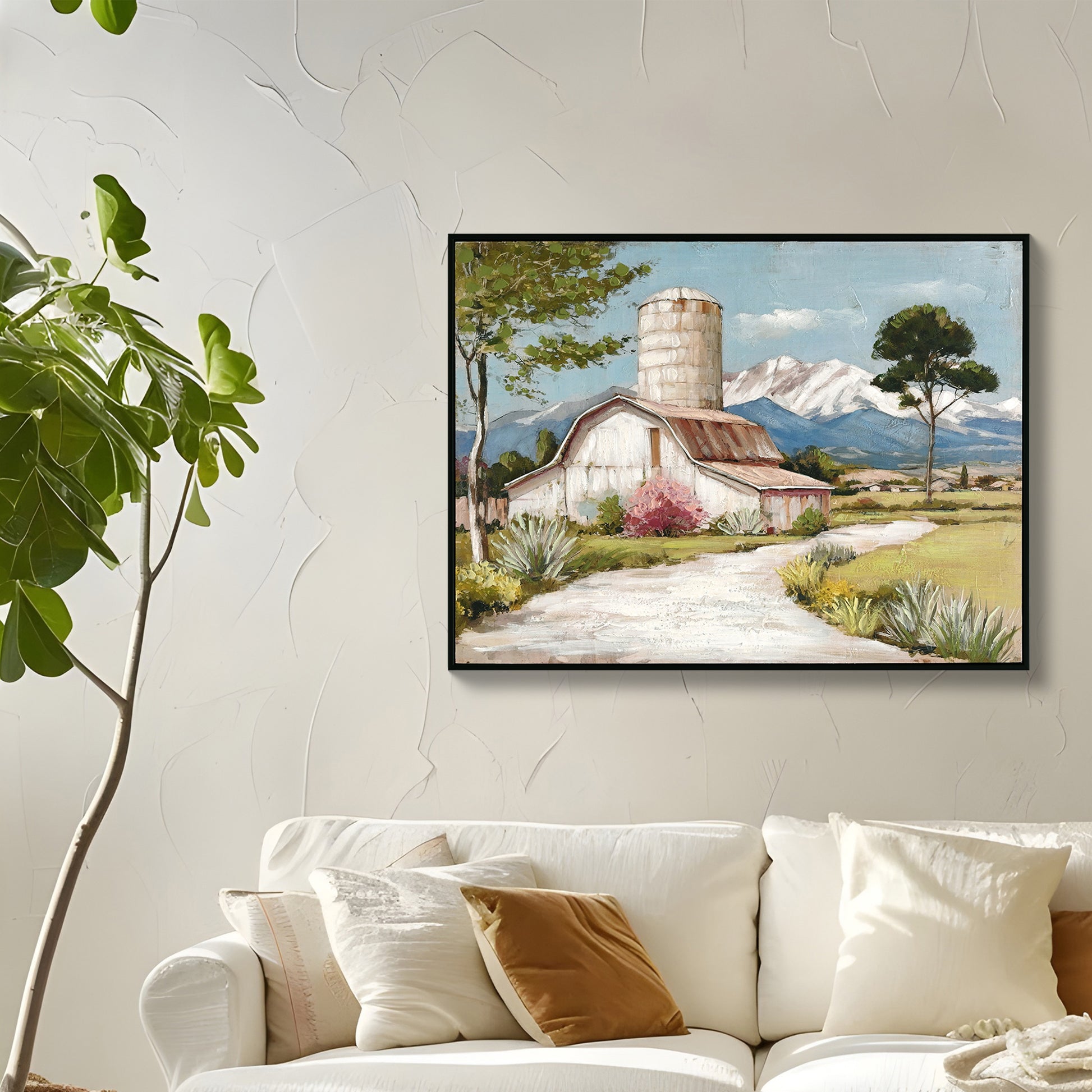 Framed Rustic Farmhouse Canvas Wall Art Beautiful Field Painting Wildflower Barn Print Nature Scenery Picture French Countryside Poster for Bathroom Bedroom Living Room Office Wall Decor 32x24in image 3