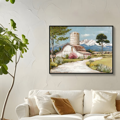 Framed Rustic Farmhouse Canvas Wall Art Beautiful Field Painting Wildflower Barn Print Nature Scenery Picture French Countryside Poster for Bathroom Bedroom Living Room Office Wall Decor 32x24in image 3