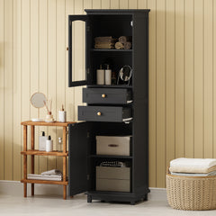 63" Tall Bathroom Storage Cabinet with Glass Doors - Perfect for Display