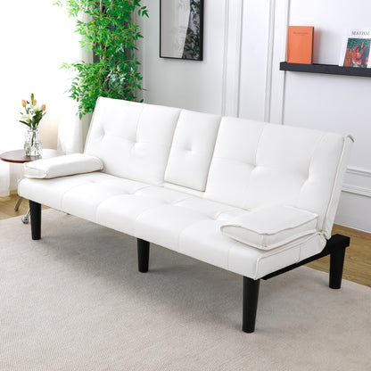 The 67-inch white PVC multi-functional sofa bed, with a foldable and cup holder design, makes it extremely convenient to turn the living room into a guest room image 7