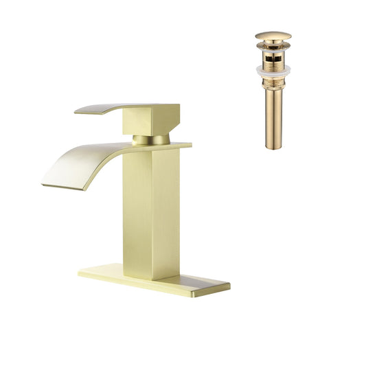 Waterfall Spout Bathroom Sink Single Handle Faucet with Pop-Up Drain (with Overflow) image 1