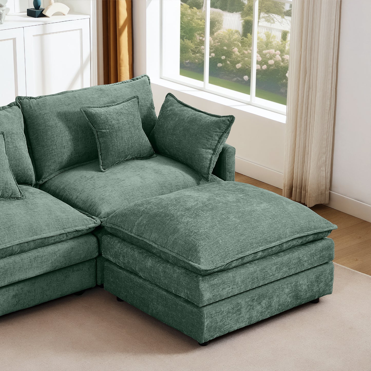 Modular Sectional Sofa, 102 Inch L Shaped Couch Set for Living Room, 3-Seater Comfy Cloud Couches with Movable Ottoman, DIY Combination, Chenille, Mint Green image 6