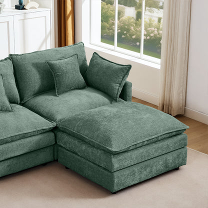 Modular Sectional Sofa, 102 Inch L Shaped Couch Set for Living Room, 3-Seater Comfy Cloud Couches with Movable Ottoman, DIY Combination, Chenille, Mint Green image 6