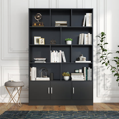 70.87" Tall Bookshelf with 10 Cubes and 3 Doors, 4-Tier Bookshelf, Open Shelf Bookcase with Cabinet, Modern Cube Storage Organizer for Living Room, and Office image 1