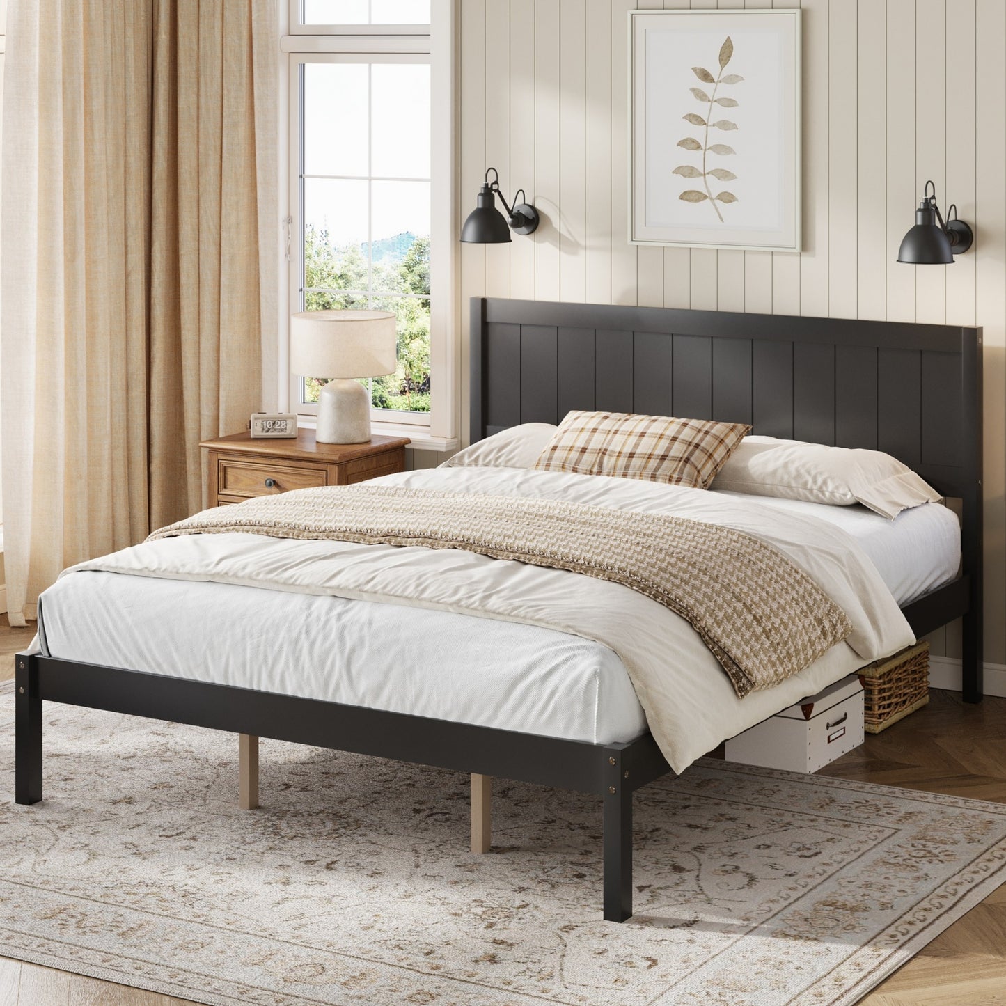 Platform Bed Frame with Headboard, Wood Slat Support, No Box Spring Needed,King,Espresso image 2