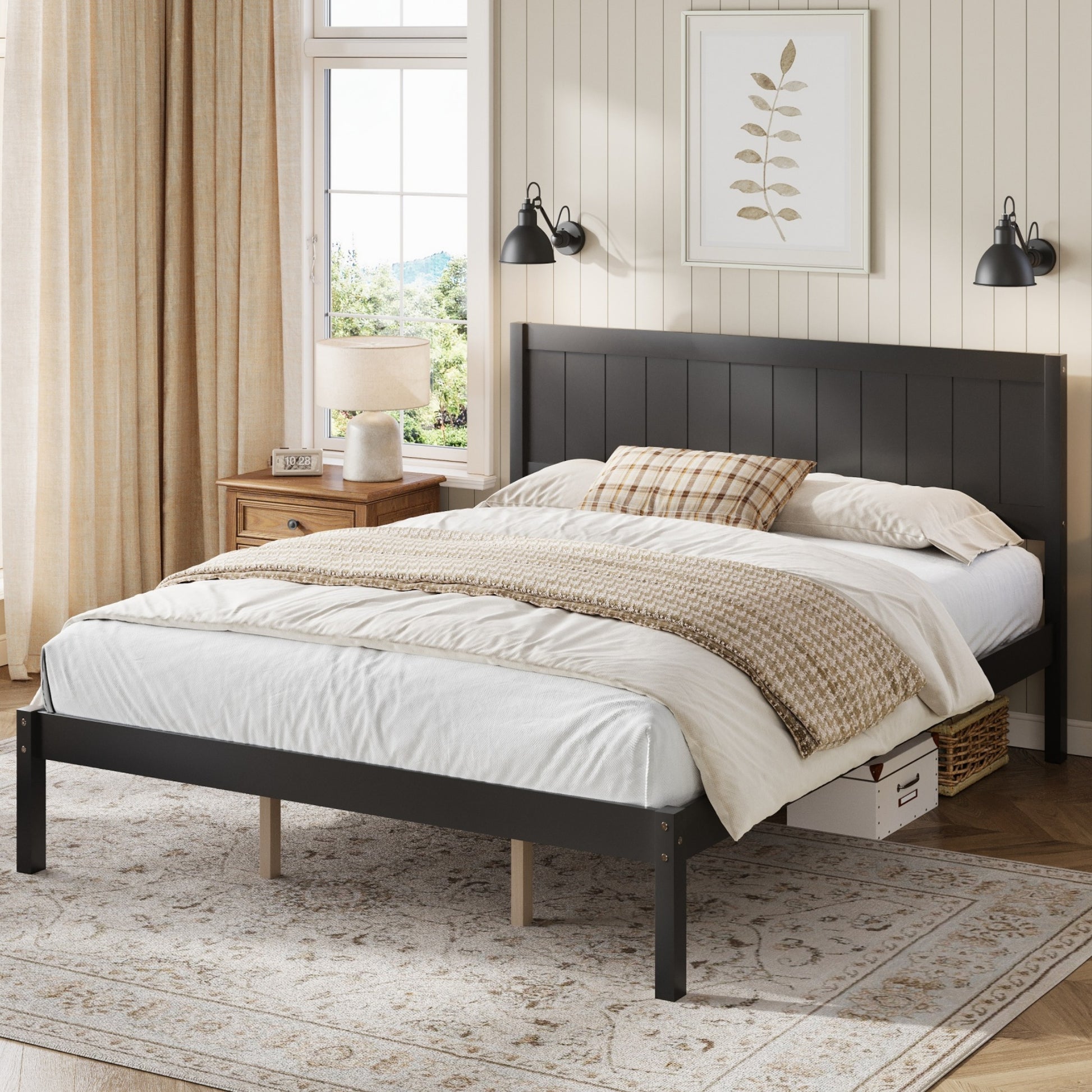 Platform Bed Frame with Headboard, Wood Slat Support, No Box Spring Needed,King,Espresso image 2