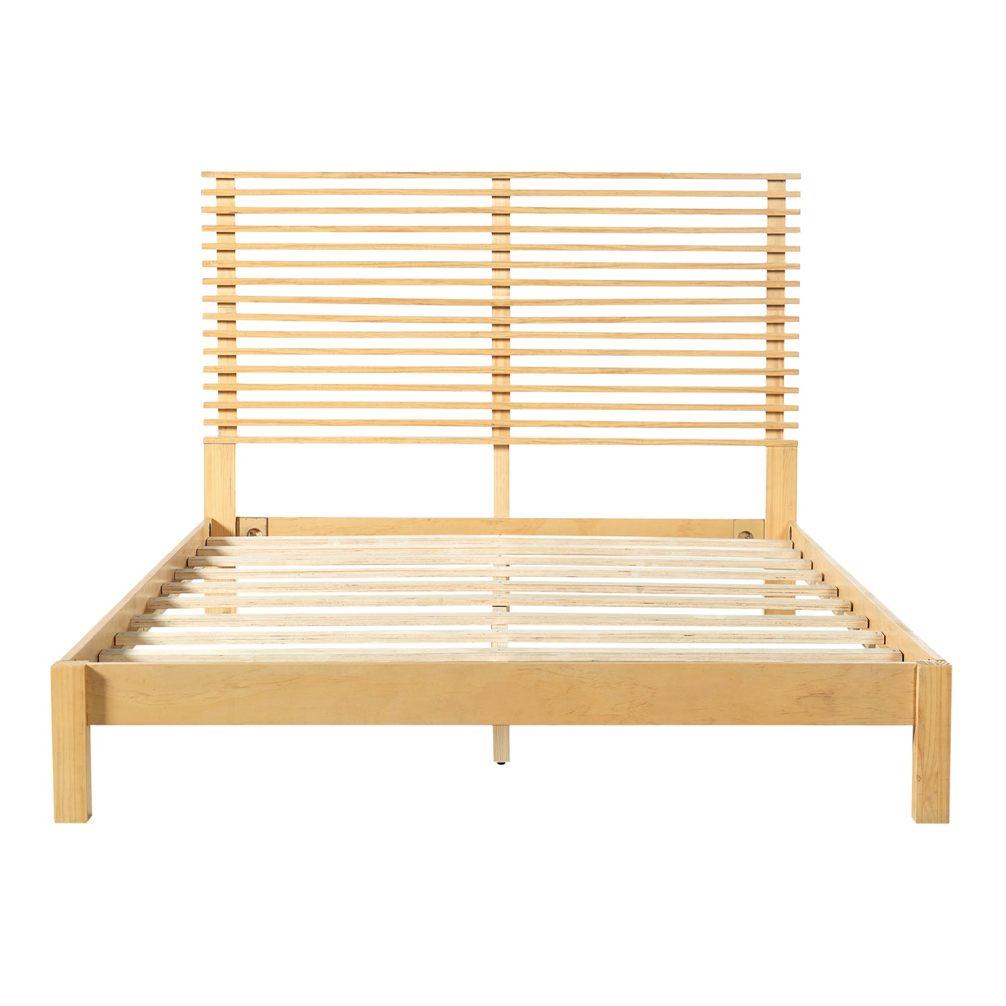 Premium Solid Wood Queen Size Platform Bed Frame with Horizontal Slat Headboard, Modern Natural Wood Bedroom Furniture, 600 lbs Weight Capacity,No Box Spring Needed, Fits All Mattresses image 6