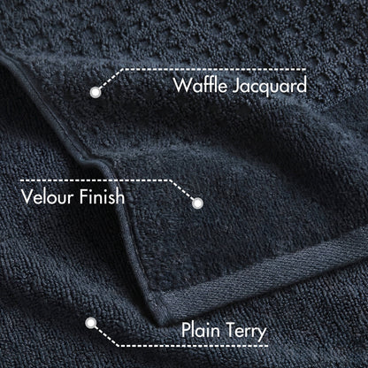 6 Pieces Combed Cotton Waffle Jacquard Bath Towel Set,Navy image 11