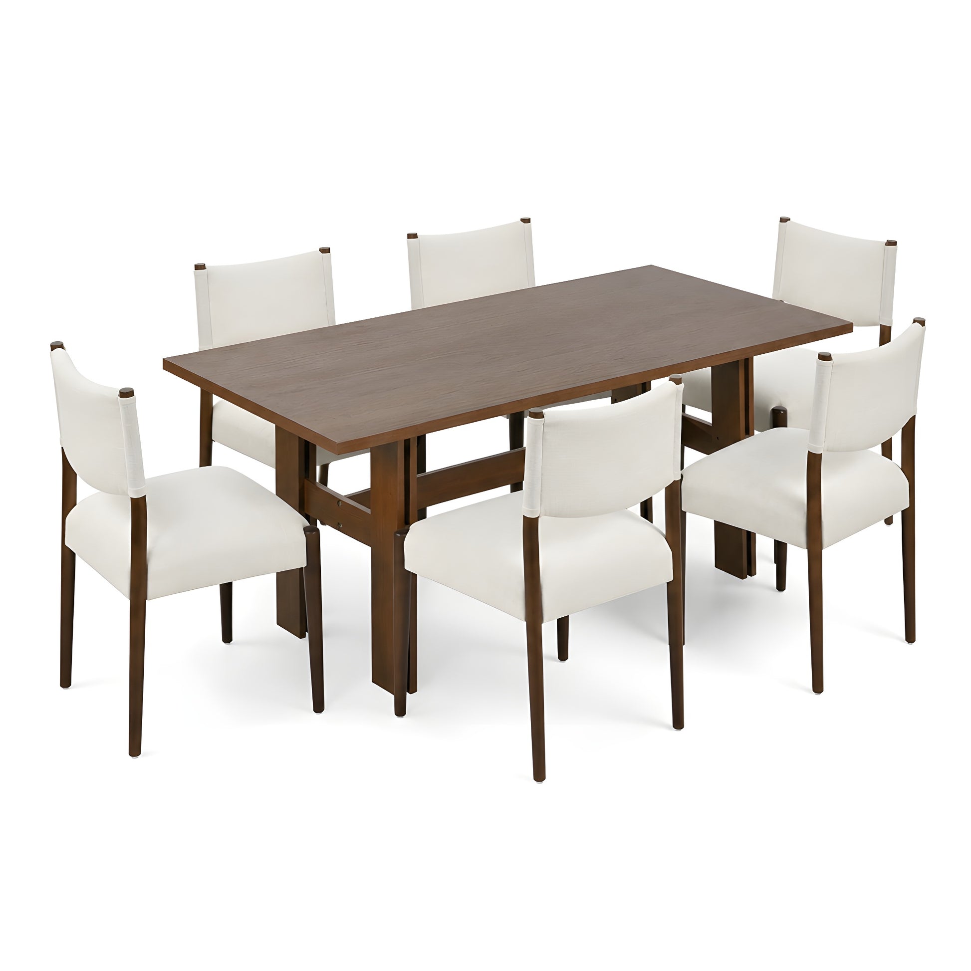 7 Pieces Modern Dining Set, Rustic Farmhouse Solid Wood Kitchen Table Set for 6, 71'' Large Luxury Retro Country Dinner Set with Espresso Chairs, for Dining Room, Kitchen, Walnut image 2