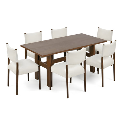 7 Pieces Modern Dining Set, Rustic Farmhouse Solid Wood Kitchen Table Set for 6, 71'' Large Luxury Retro Country Dinner Set with Espresso Chairs, for Dining Room, Kitchen, Walnut image 2