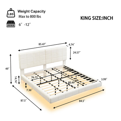 White Boucle Floating Bed with Light,King image 10