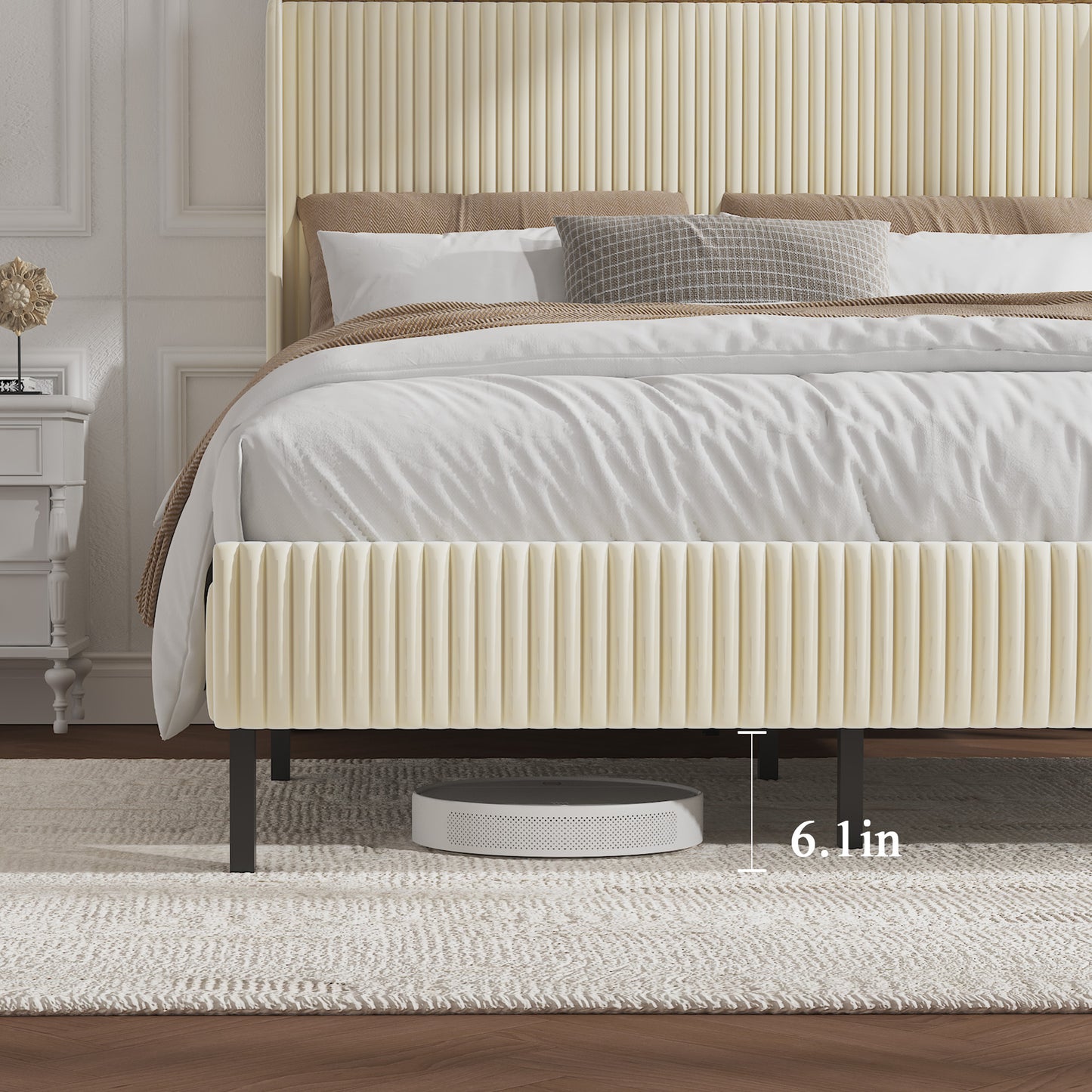 Queen Size Platform Bed, Metal Bed Frame with Charging Station, No Box Spring Needed, (Beige), Noise Free,Easy Assemble. image 12