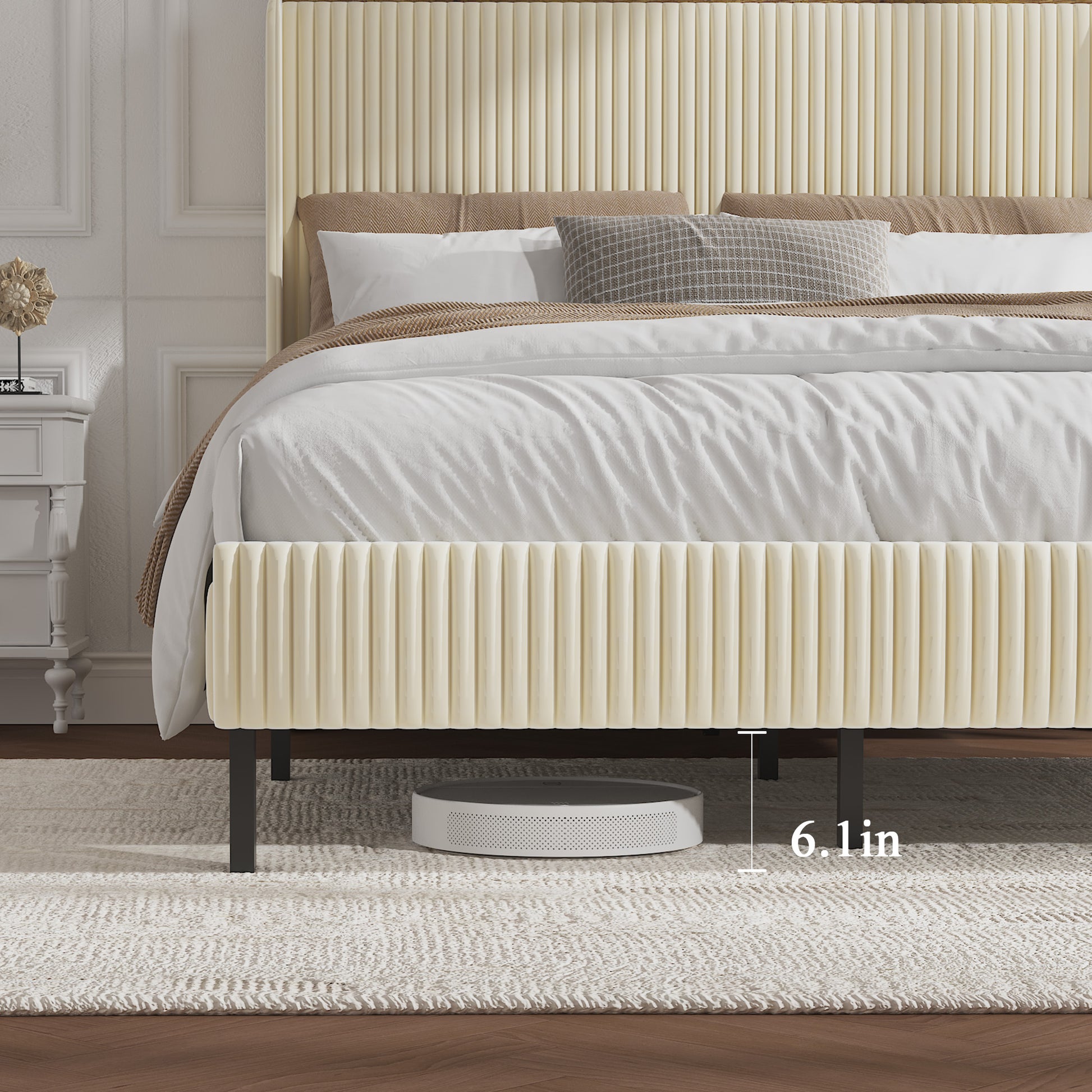 Queen Size Platform Bed, Metal Bed Frame with Charging Station, No Box Spring Needed, (Beige), Noise Free,Easy Assemble. image 12