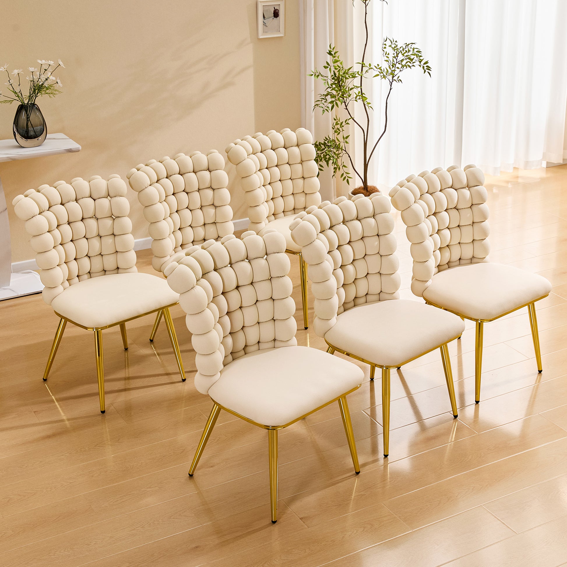 Set of 2 Luxury Cream Bubble Tufted Swivel Chair, Premium Velvet Upholstered Accent Chair with Gold Metal Frame, Ergonomic Space-Saving Desk Chair for Modern Interiors image 6
