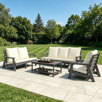 HIPS 3 Seater Sofa with Cushion, Outdoor Garden Sofa, Sofa Set for Porch, Poolside, Terrace, and Yard Grey/Beige image 11