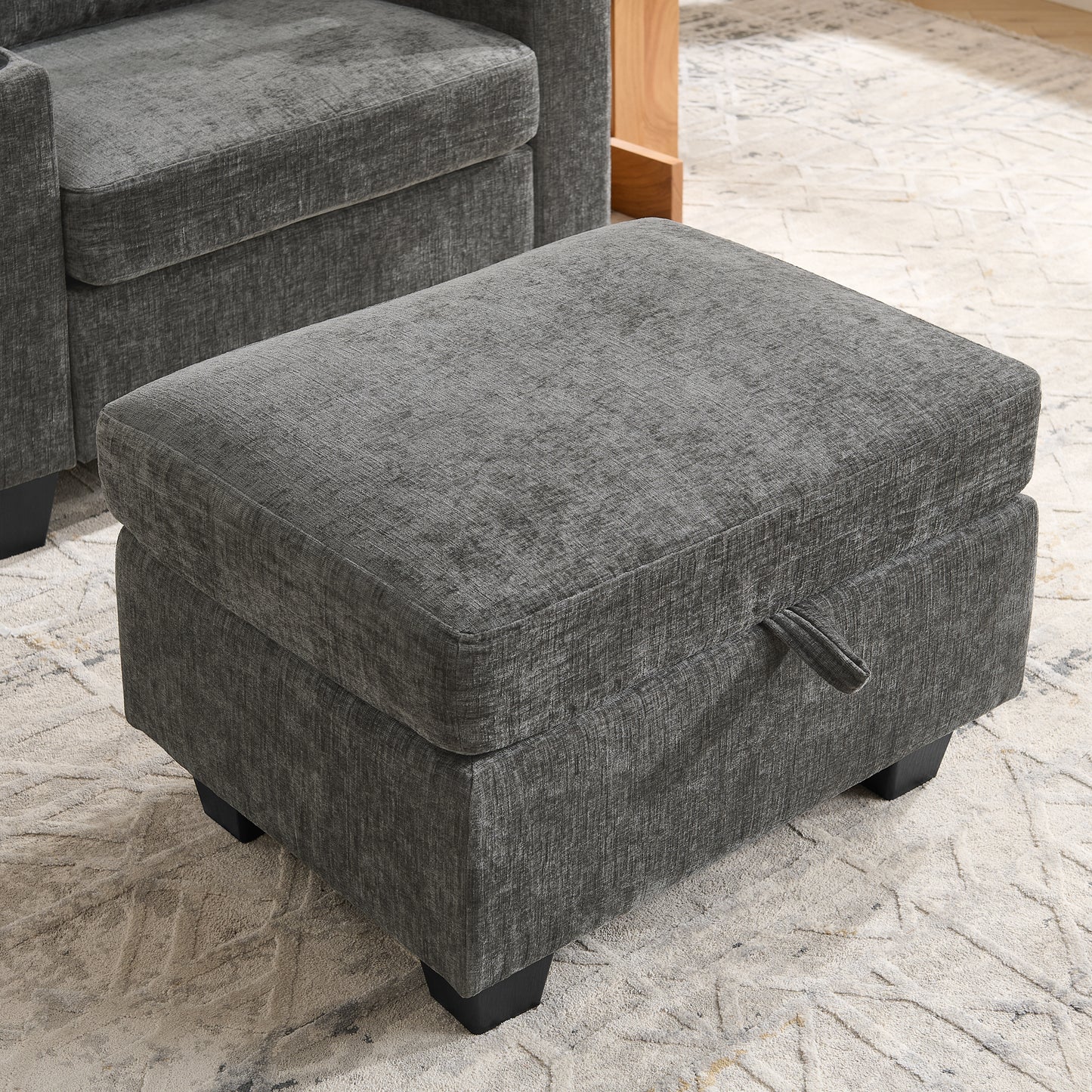 Single sofa recliner with manually adjustable backrest, USB charging port on the armrest side, phone stand included, hidden armrest storage, and a matching storage ottoman-Gray image 11