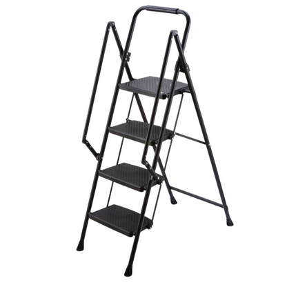Four step ladder, lightweight folding four step stool, wide anti slip pedal and safety handle, sturdy steel ladder, multi-purpose step ladder, suitable for home, kitchen, and office elevators image 1