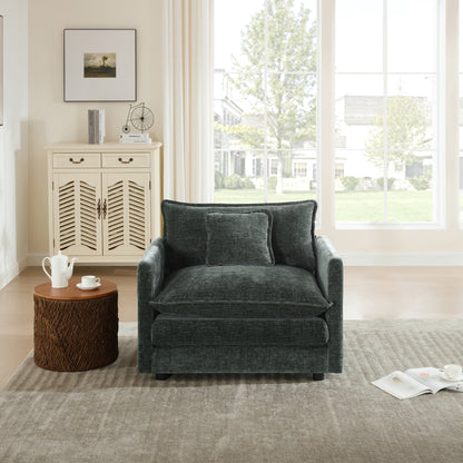 Comfy Deep Single Seat Sofa Upholstered Reading Armchair Living Room Chair Gray Chenille Fabric, 1 Toss Pillow image 3