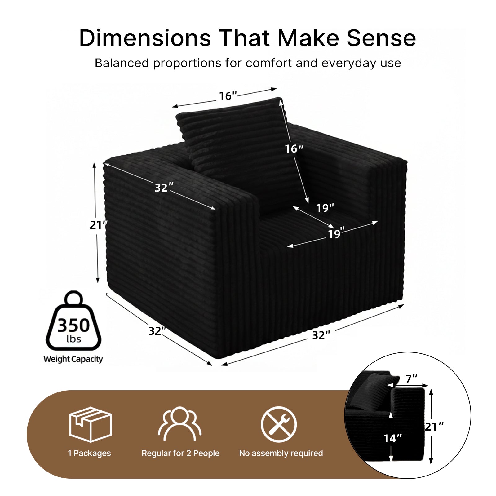 Small Boneless Sofa Chair, No Assembly Couch in a Box Memory Foam Mini Cloud Reading Chair with Throw Pillow for Living Room Bedroom Playroom image 8