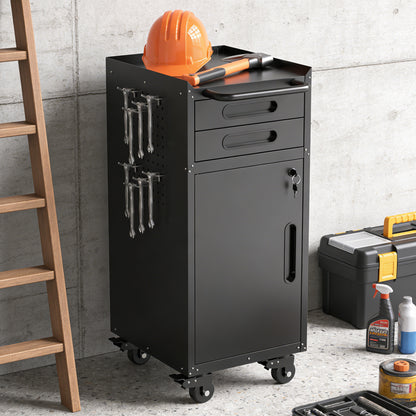 34.3" Narrow Rolling Tool Cabinet - Space-Saving Garage Storage with Lockable Door, 2 Drawers and Large Handle, Slim Metal Organizer for Tight Spaces image 1