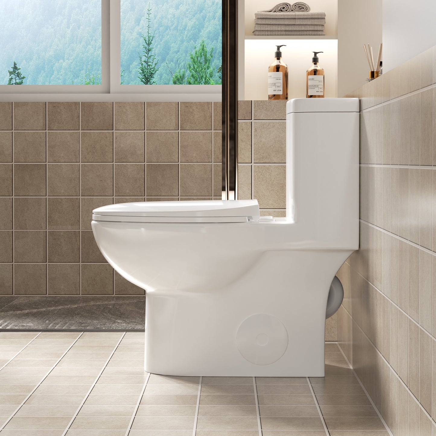 1.1/1.6 GPF Tornado Flush One-Piece Toilet with Comfort Chair Seat ADA Height 17",Powerful & Quiet Dual Flush Modern Toilet,Siphonic S-trap 12",Rimless Bowl with Soft Closing Seat,Gloss White GW-006 image 3