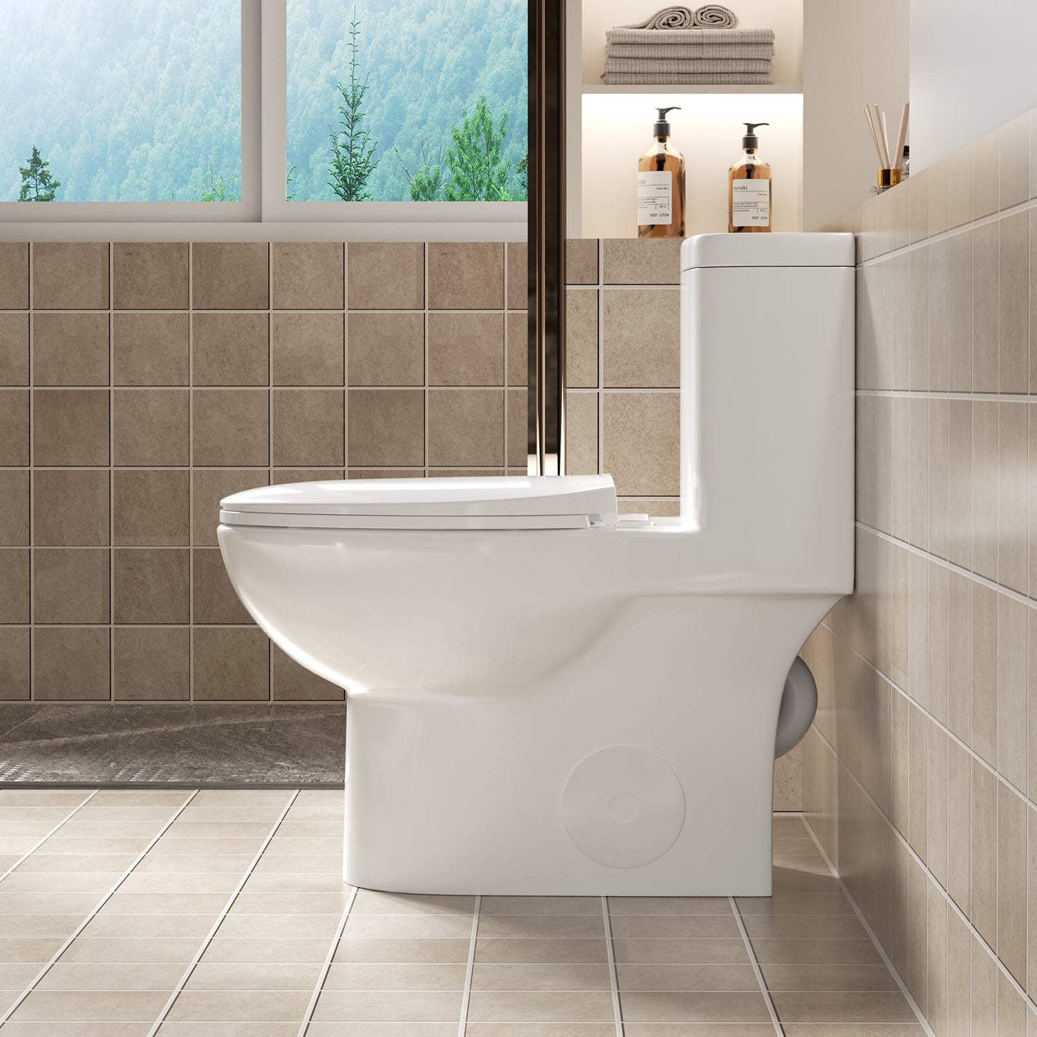 1.1/1.6 GPF Tornado Flush One-Piece Toilet with Comfort Chair Seat ADA Height 17",Powerful & Quiet Dual Flush Modern Toilet,Siphonic S-trap 12",Rimless Bowl with Soft Closing Seat,Gloss White GW-006 image 3