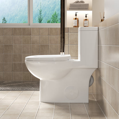 1.1/1.6 GPF Tornado Flush One-Piece Toilet with Comfort Chair Seat ADA Height 17",Powerful & Quiet Dual Flush Modern Toilet,Siphonic S-trap 12",Rimless Bowl with Soft Closing Seat,Gloss White GW-006 image 3