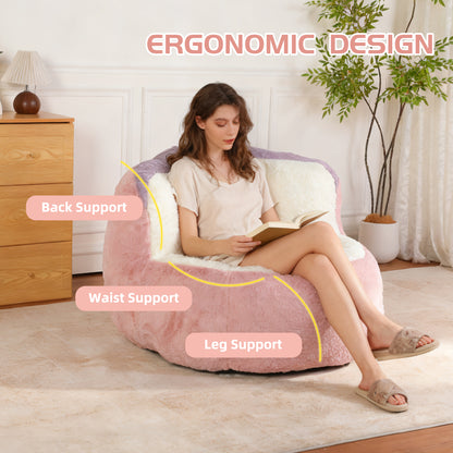 Oversized Bean Bag Chairs,Multicolor Faux Fur Couch Filled with Shredded Sponge,Large Lounger Sofa For Living Room,No Assembly Required, Pink+White+Purple image 6