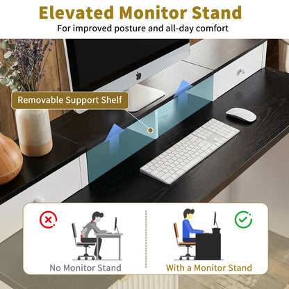 59" Modern Fluted L-Shaped Desk with Charging Station & Storage Cabinet - Home Office Computer Desk with Monitor Stand, File Drawer and Removable Support Shelf for Study, Home Office, White image 10
